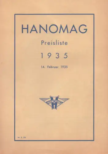 Hanomag Preisliste 14.2.1935