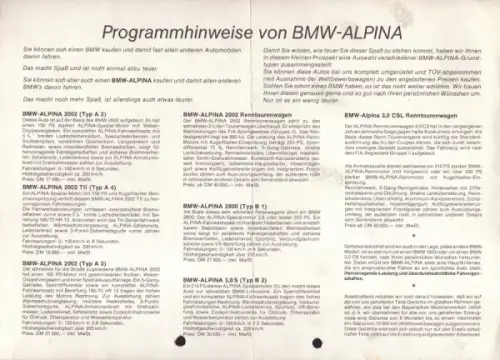 BMW Alpina Tuning Programm ca. 1970/72