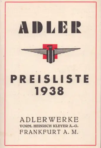 Adler Preisliste 1938