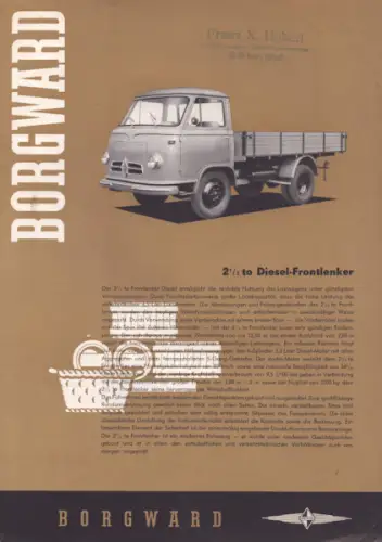 Borgward 2,5 to Diesel-Frontlenker Prospekt 9.1957