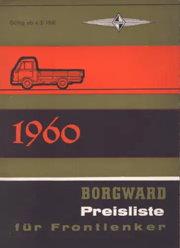 Borgward Preisliste für Frontlenker 2.1960
