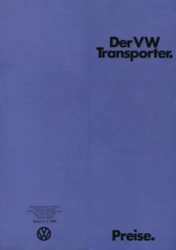 VW T 2 Transporter Preisliste 1.1972