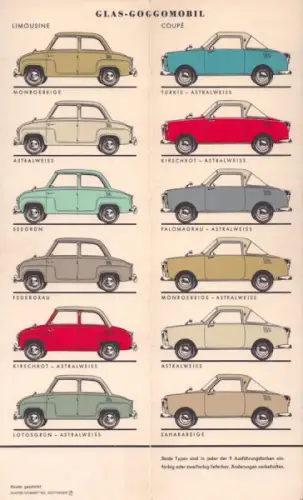 Glas Goggomobil Farben 1963