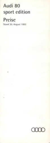 Audi 80 B 4 Sport Edition Preisliste 8.1993