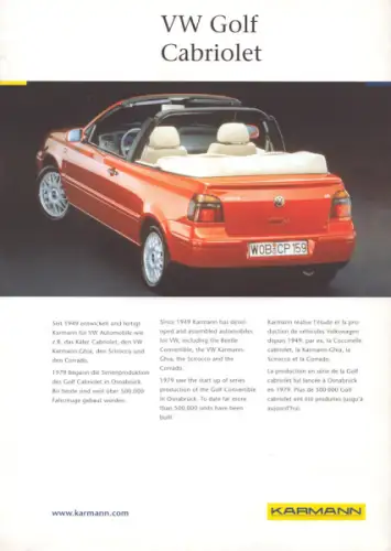 VW Karmann Golf 3 Cabriolet Prospekt ca. 1997