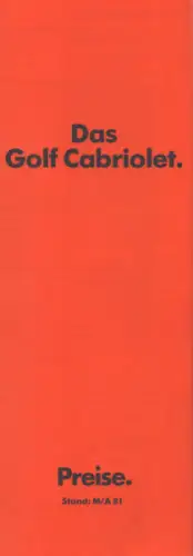 VW Golf 1 Cabriolet M/A Preisliste 1981