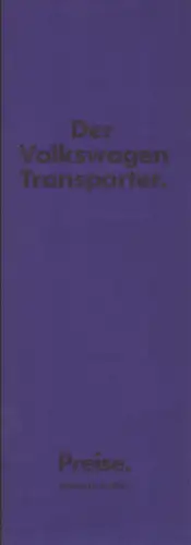 VW T 3 Transporter Preisliste 9.1981