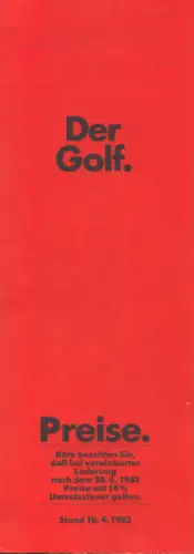 VW Golf 1 Preisliste 4.1983