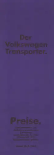 VW T 3 Transporter Preisliste 4.1983