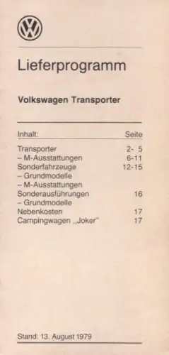 VW T 3 Lieferprogramm 8.1979
