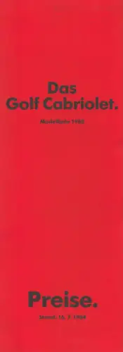 VW Golf 1 Cabriolet Preisliste 7.1984