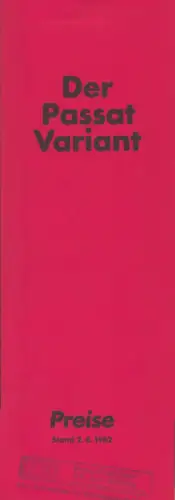 VW Passat B 2 Variant Preisliste 8.1982