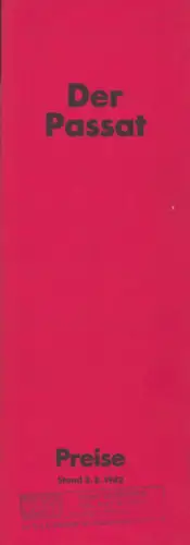 VW Passat B 2 Preisliste 8.1982