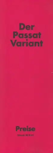 VW Passat B 2 Variant M/A Preisliste 1981