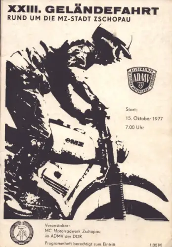 Programm 23. Int. Geländefahrt Rund um Zschopau 15.10.1977
