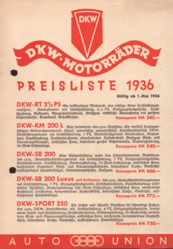 DKW Preisliste 5.1936