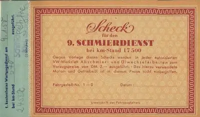 VW Käfer Scheckheft 11.1949