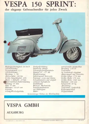 Vespa 150 Sprint Roller Prospekt 1967