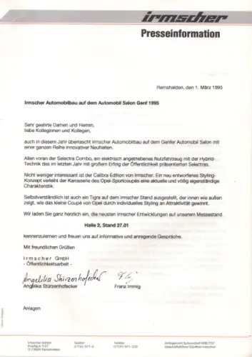 Opel Irmscher Presseinformation 3.1995