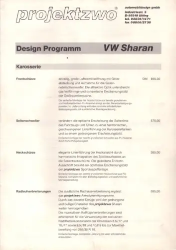 VW Sharan Projektzwo Preisliste ca. 1996