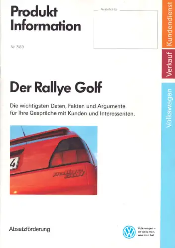 VW Rallye Golf 2 Produkt Information 4.1989