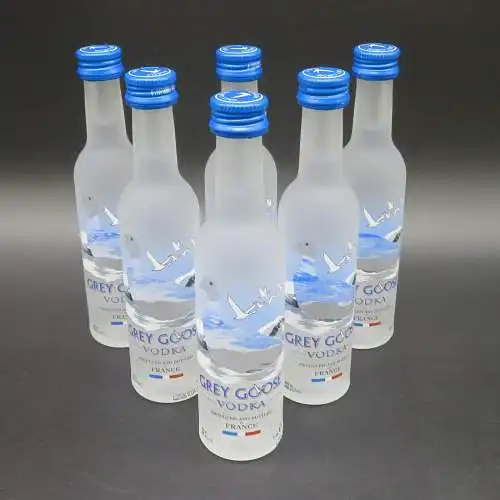 6 Grey Goose Vodka, Wodka tasting miniatur 50ml aus Frankreich.