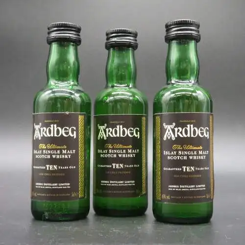 Ardbeg 10 TEN Jahre x3 Islay single malt whisky tasting miniatur Sammler-Kenner