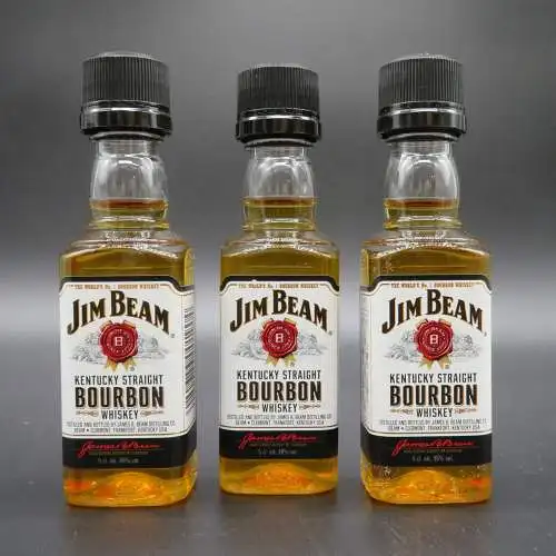 3 Jim Beam Kentucky straight bourbon whiskey PET 50ml tasting miniature.