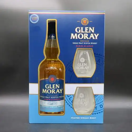 Glen Moray Elgin Classic Speyside peated single malt Whisky 2 Gläser Geschenkset