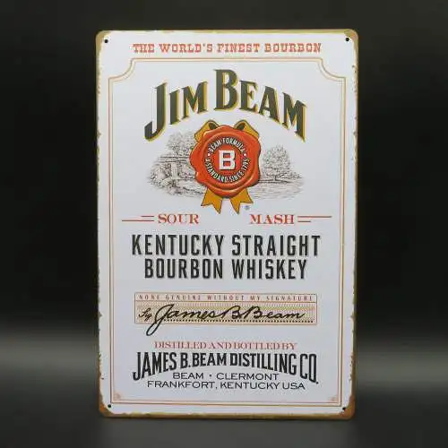 Jim Beam White Label Kentucky Bourbon Retro Blechschild Nostalgie look 20x30cm