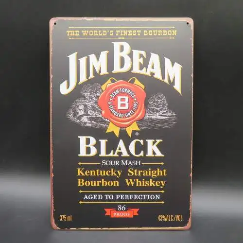 Jim Beam Black aged 8 Years Kentucky Straight Bourbon Retro Blechschild 20x30cm