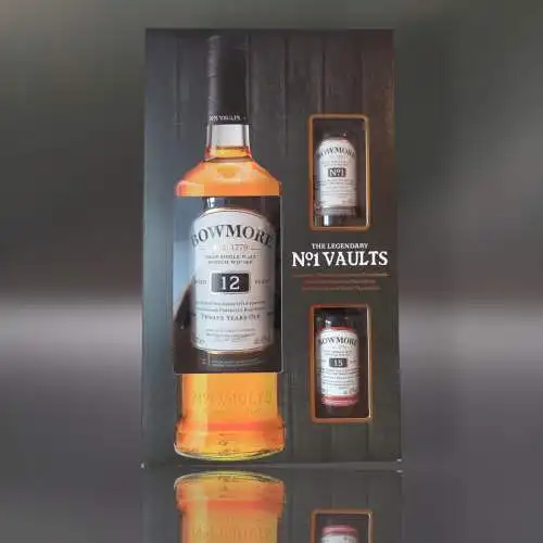 Bowmore No1 Vaults Single Malt 12 Jahre + No1+15 Jahre Miniaturen im Geschenkbox