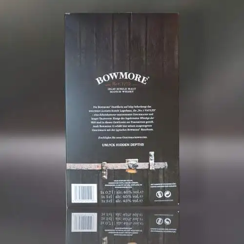 Bowmore No1 Vaults Single Malt 12 Jahre + No1+15 Jahre Miniaturen im Geschenkbox