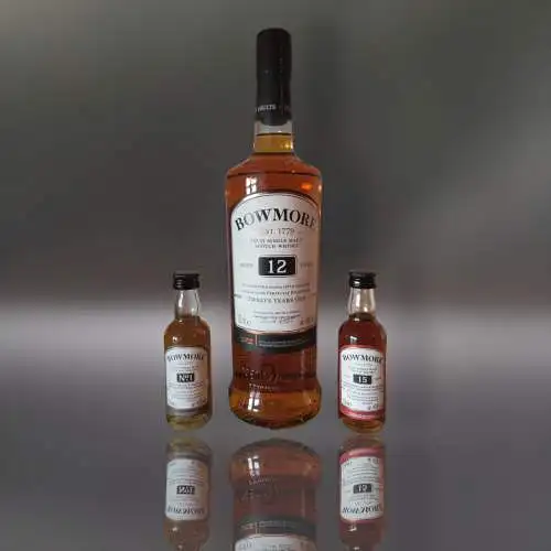 Bowmore No1 Vaults Single Malt 12 Jahre + No1+15 Jahre Miniaturen im Geschenkbox