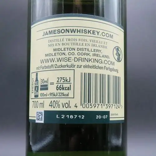 Jameson Irish Whiskey Limited Edition mit Glas 0,7l 40% Vol.