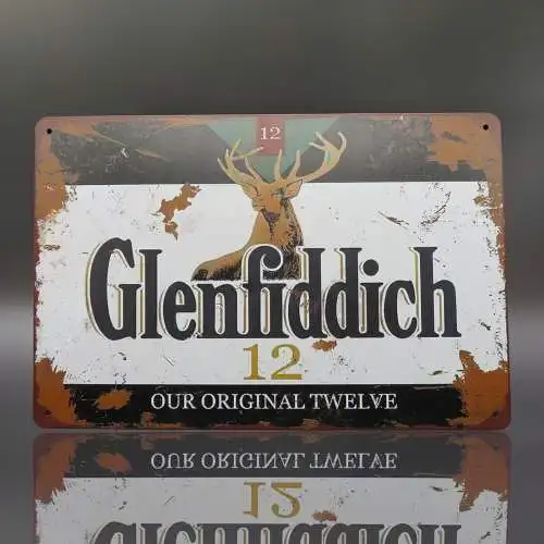 Glenfiddich 12 Single Malt Whisky retro Vintage Nostalgie Blechschild 20 x 30cm.