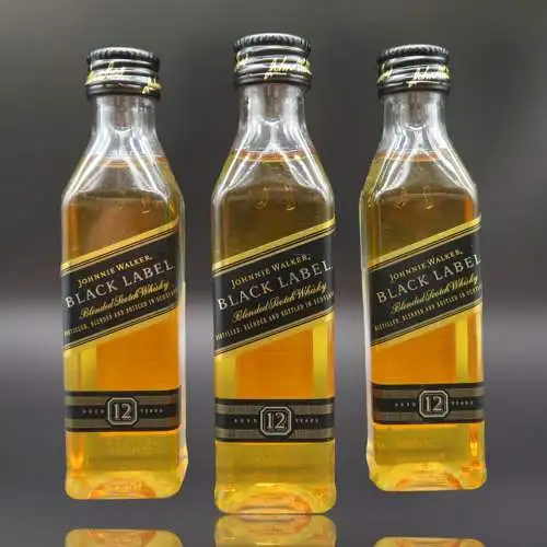 3 Johnnie Walker 12 Jahre Black Label Whisky 50ml Miniatur für Kenner / Sammler