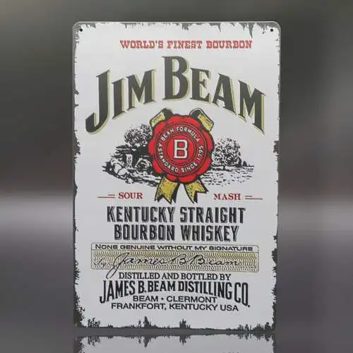 Jim Beam White Label Kentucky Bourbon Retro Blechschild Nostalgie look 20x30cm.