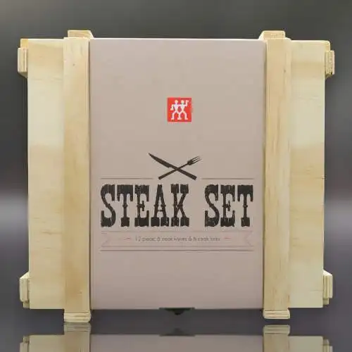 ZWILLING Steakbesteck / Grillbesteck SET 12 teilig Edelstahl mattiert im Holzbox