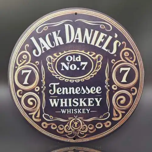 Jack Daniel's Whiskey retro Vintage Alu Qualität Blechschild rund 19,6cm.