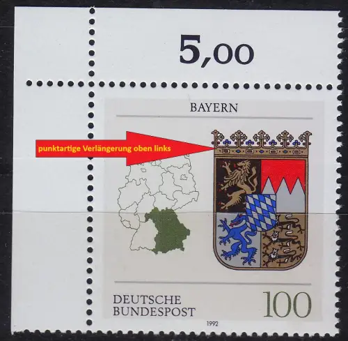 GERMANY BUND [1992] MiNr 1587 F1 ( **/mnh ) Plattenfehler
