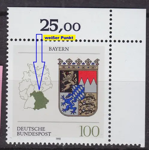 GERMANY BUND [1992] MiNr 1587 F6 ( **/mnh ) Plattenfehler