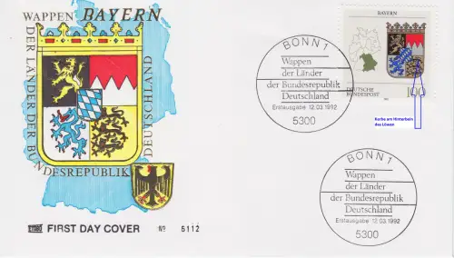 GERMANY BUND [1992] MiNr 1587 F8 ( FDC ) [01] Plattenfehler