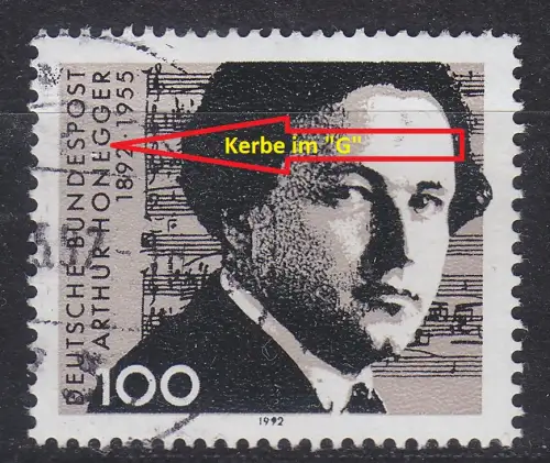 GERMANY BUND [1992] MiNr 1596 F2 ( O/used ) [01] Plattenfehler