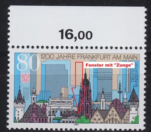 GERMANY BUND [1994] MiNr 1721 F2,I ( **/mnh ) Plattenfehler