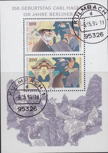 GERMANY BUND [1994] MiNr 1734-35 Block 28 ( O/used ) Tiere