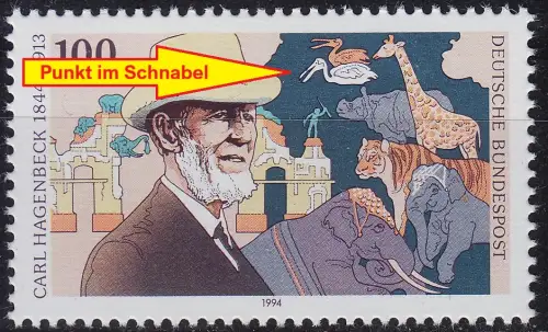 GERMANY BUND [1994] MiNr 1734 I ( **/mnh ) Tiere Plattenfehler