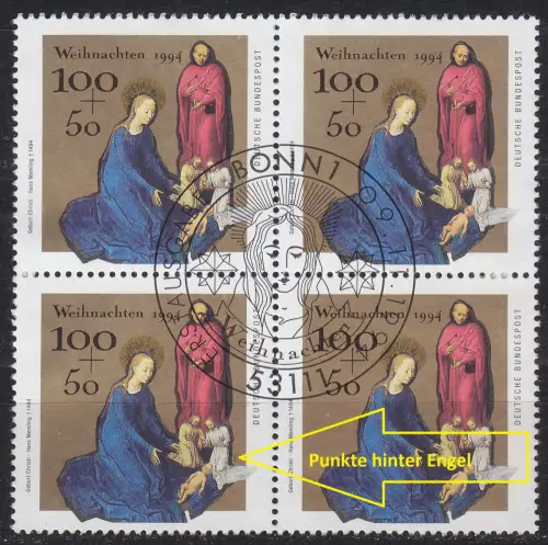 GERMANY BUND [1994] MiNr 1771 III 4er ( O/used ) [01] Weihnachten Plattenfehler