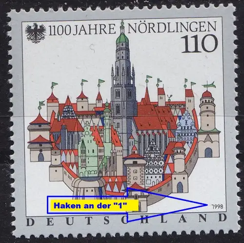 GERMANY BUND [1998] MiNr 1965 F3B ( **/mnh ) Bauwerke Plattenfehler