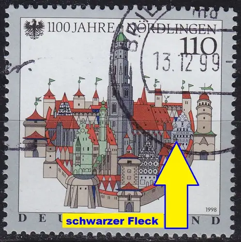 GERMANY BUND [1998] MiNr 1965 F5,III ( O/used ) [01] Bauwerke Plattenfehler